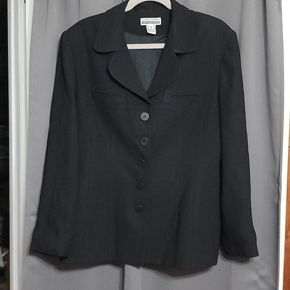 VTG? Sunny Names Collection Womens Blazer Black‎ Button-Up Sz 16 GUC READ